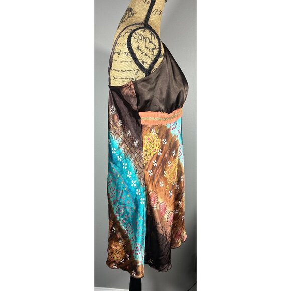 Y2K Satin Slip Dress XL Babydoll Boho Print Adjustable Straps Festival - Picture 7 of 10